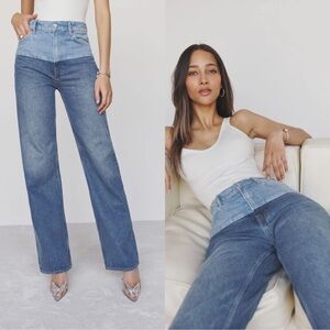 Reformation Wilder Two Tone High Rise Wide Blue Jeans Sz 28